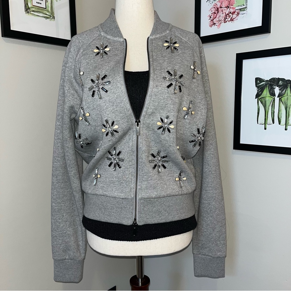 Banana Republic Embellished Zip Up Sweatshirt Jacket | Quiet Luxe Athleisure - Picture 4 of 12